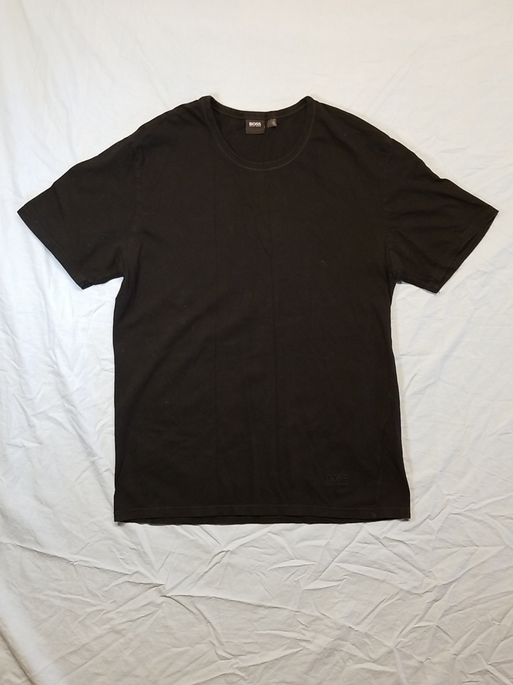 Hugo Boss Deep Black Embroidered Spellout Logo Stretch Crewneck T-Shirt